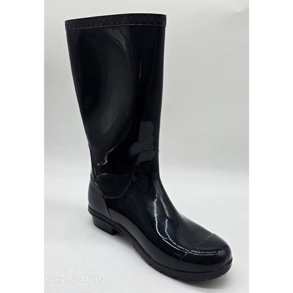 UGG Sienna Black Glossy Rain Rubber Boots Shearling Insole Made in USA Womens 10 - Picture 2 of 11
